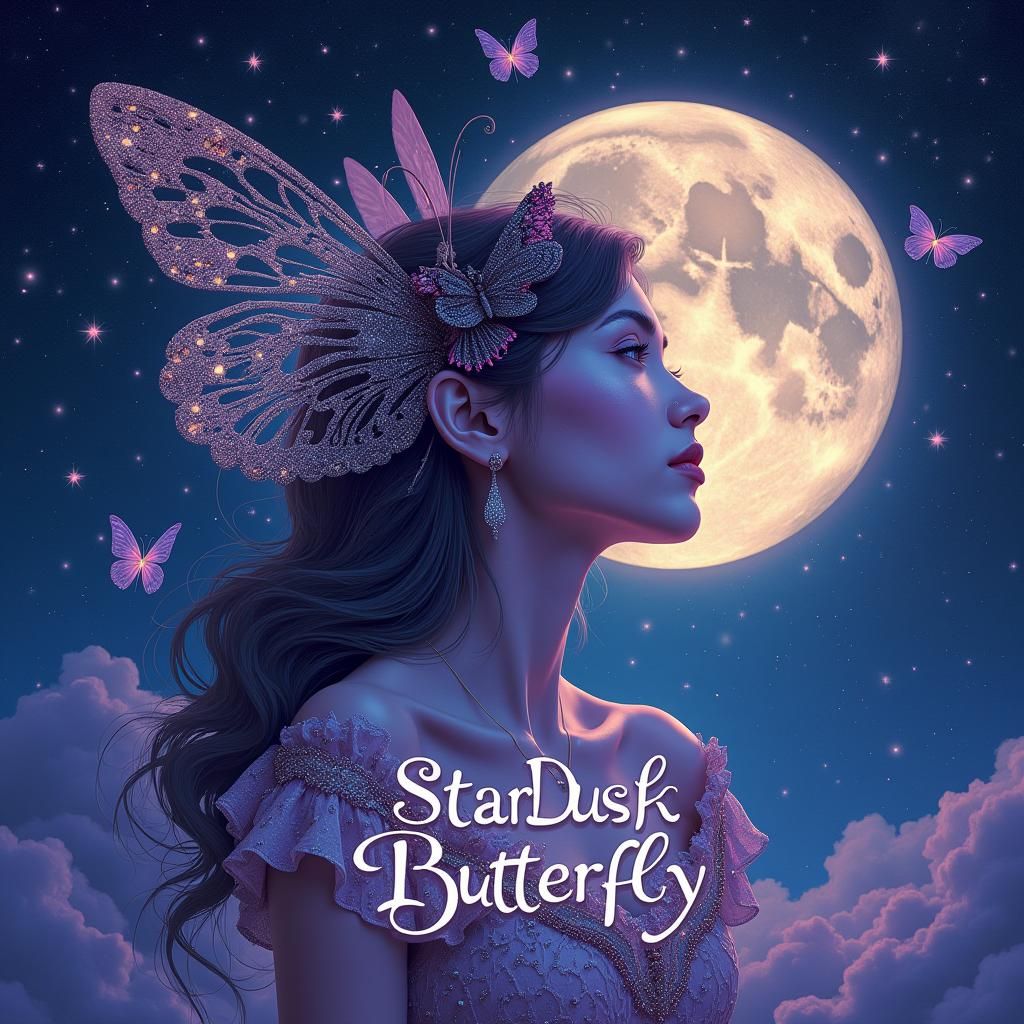 Celestial Portrait: StarDusk Butterfly in Pop Surrealist Sty...
