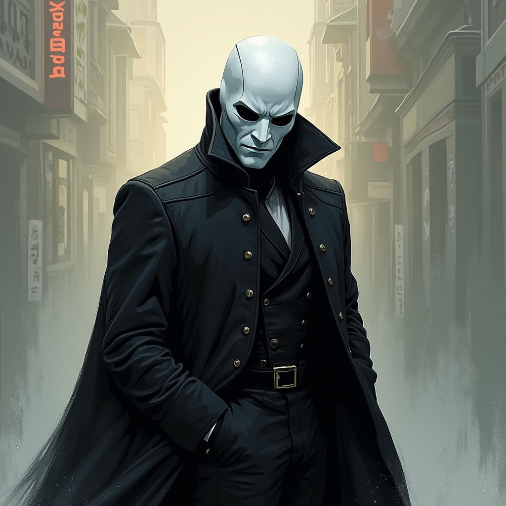 Masked Man in Black Coat, Comic Book Art