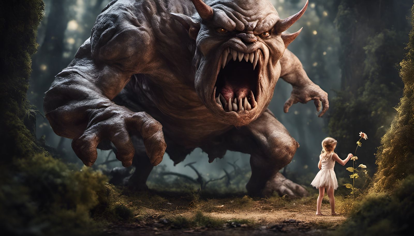 Fairy and Ogre: Hyperrealistic Concept Art