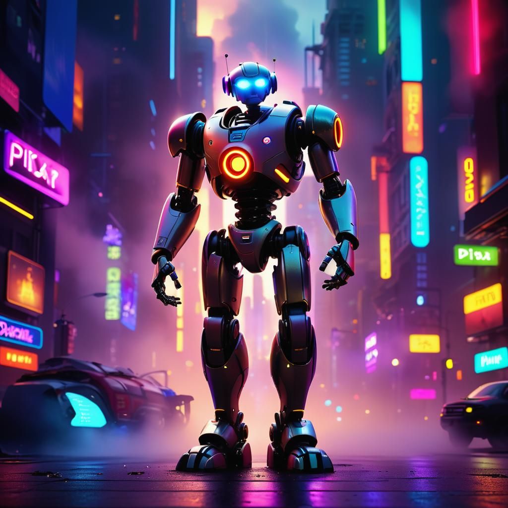 Futuristic Robot in Metropolis: Pixar 3D Digital Art