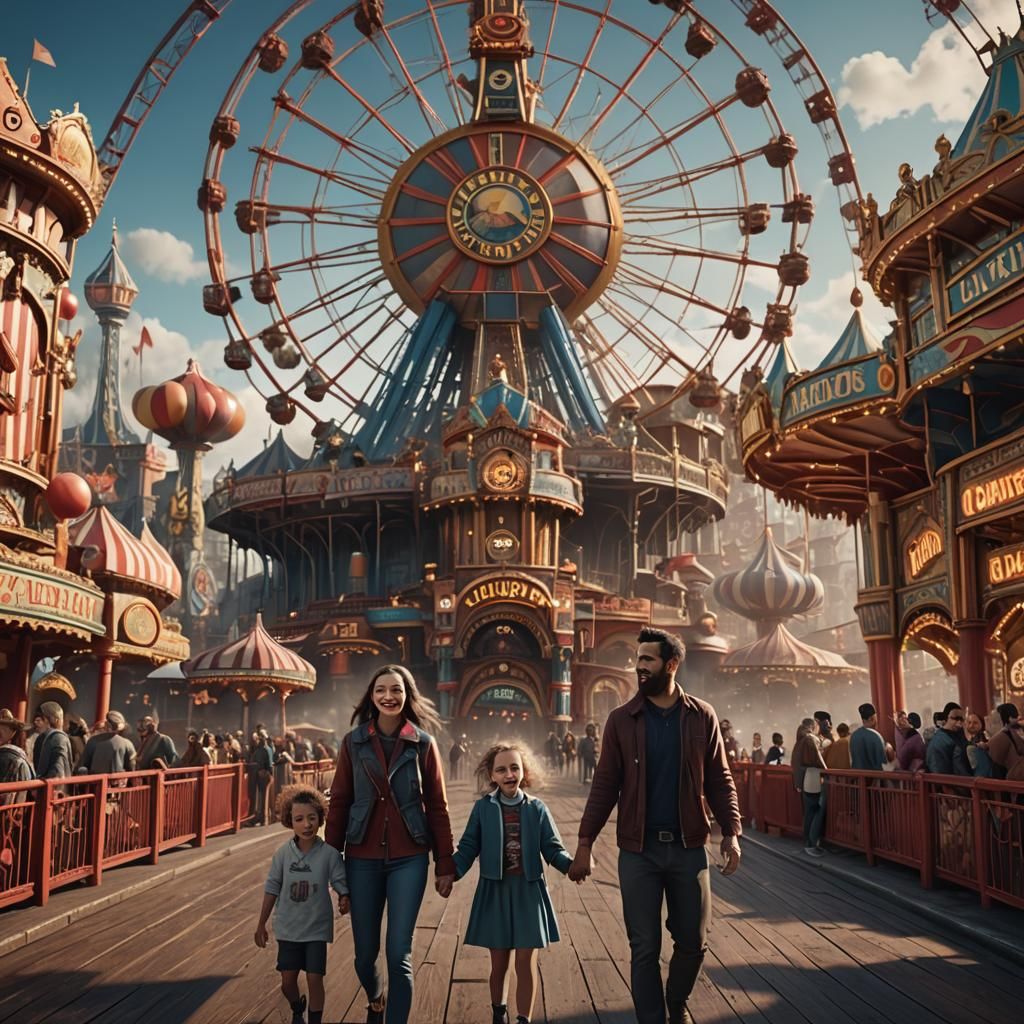 Family Fun at Luna Park: Detailed Matte Painting