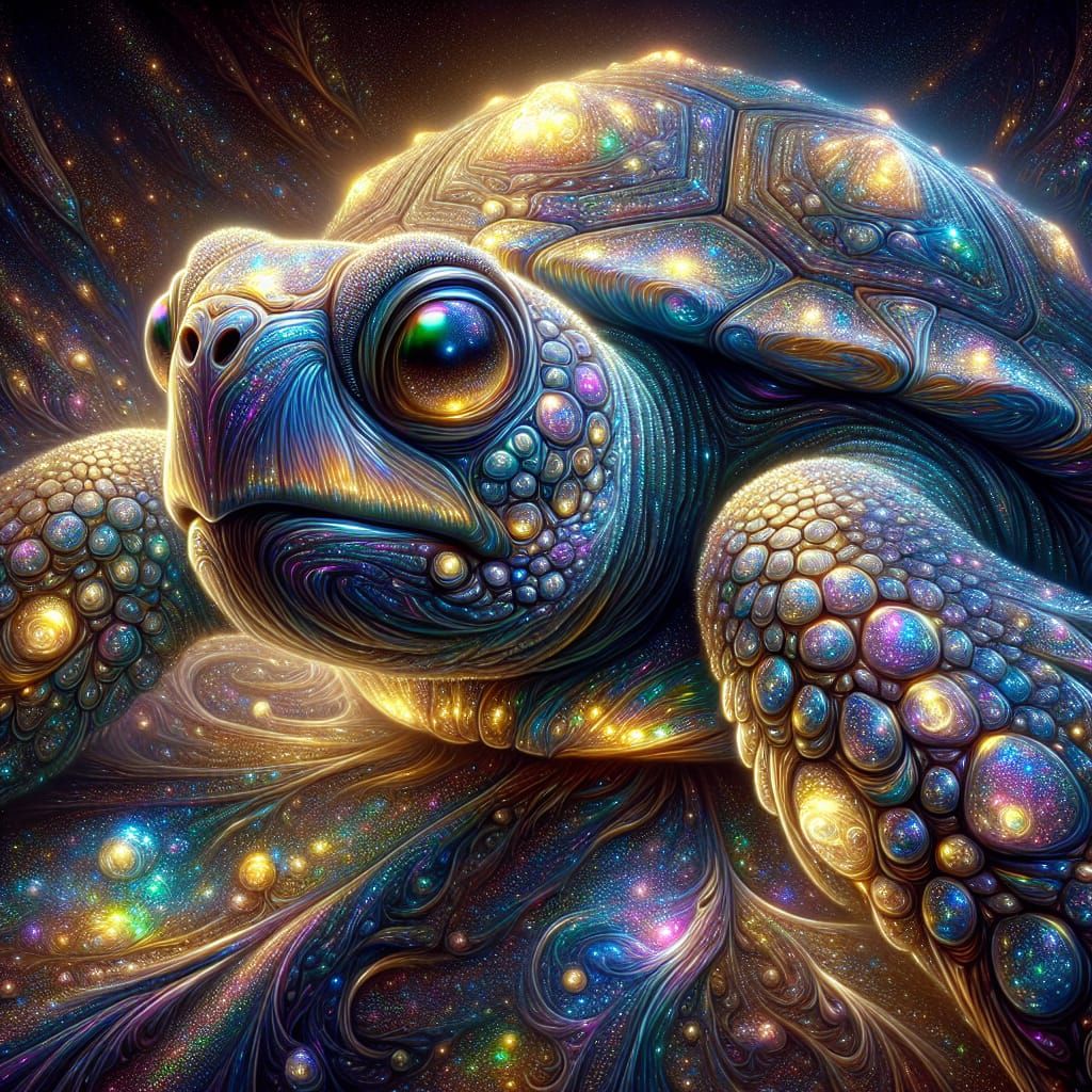Luminescent Stardust Turtle with Holographic Shield