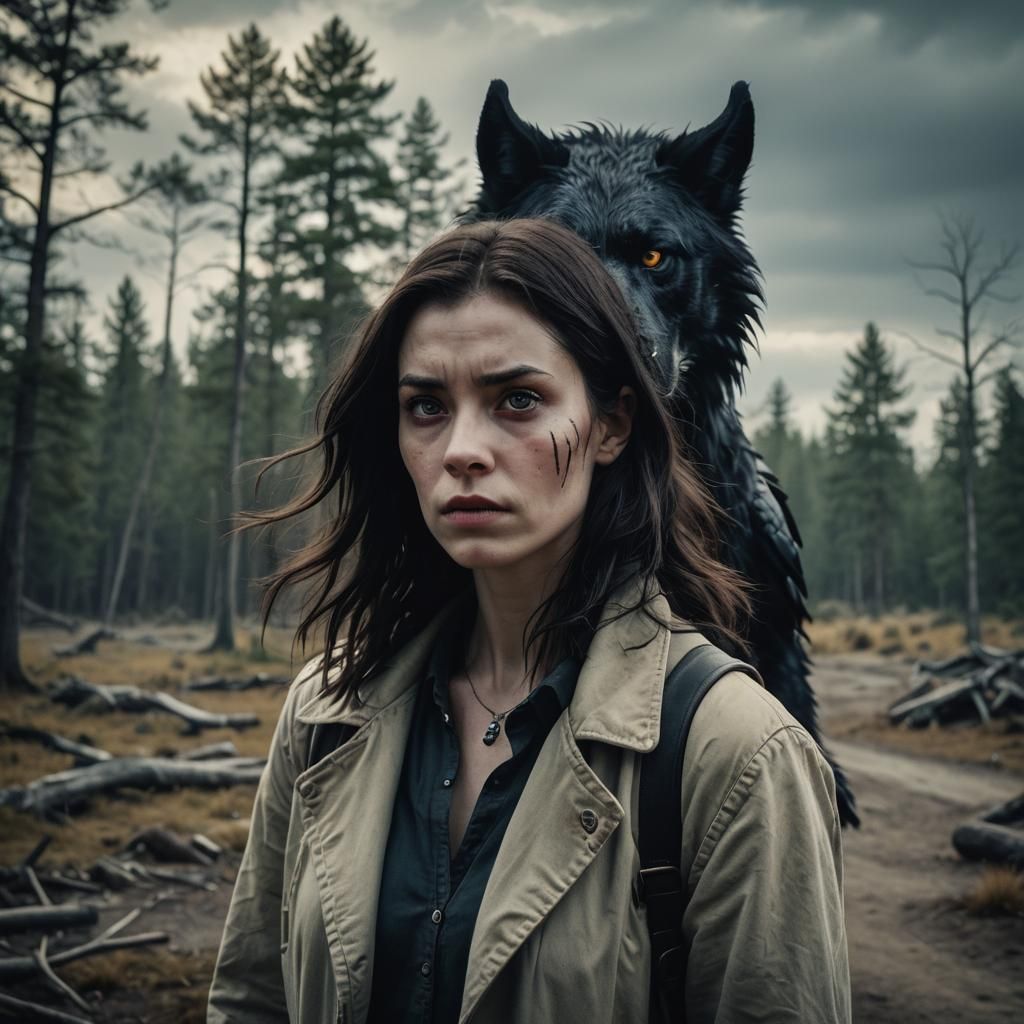 Cinematic Woman with Lycan in Distance