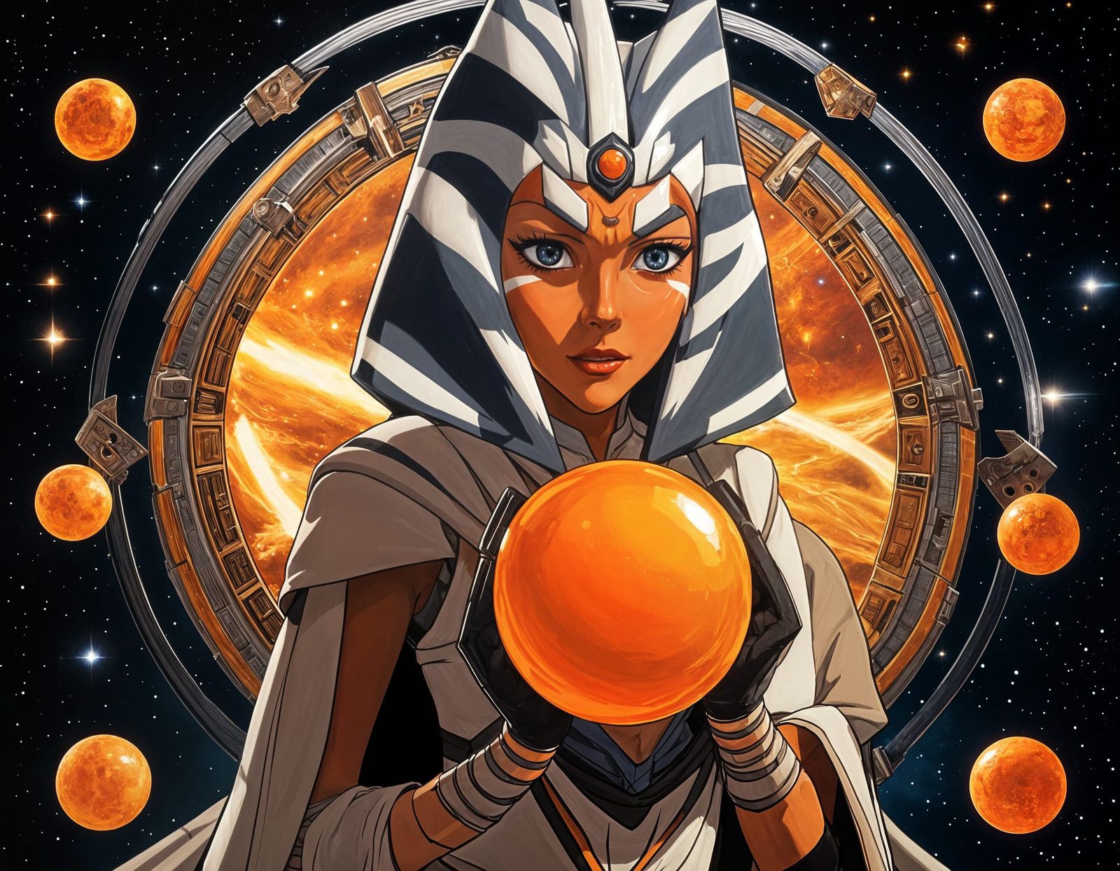 Galactic Ahsoka Astral Warrior in Cosmic Illustration