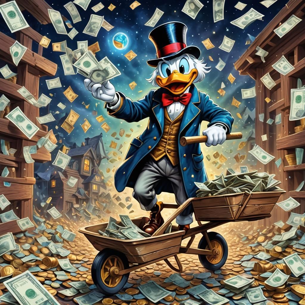 Scrooge McDuck Transports Money: Astral Illustration