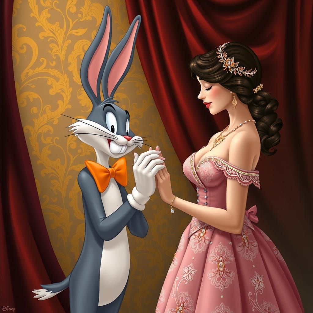 Caricatured Aristocrat Steals a Gentle Kiss in Luxurious Ren...