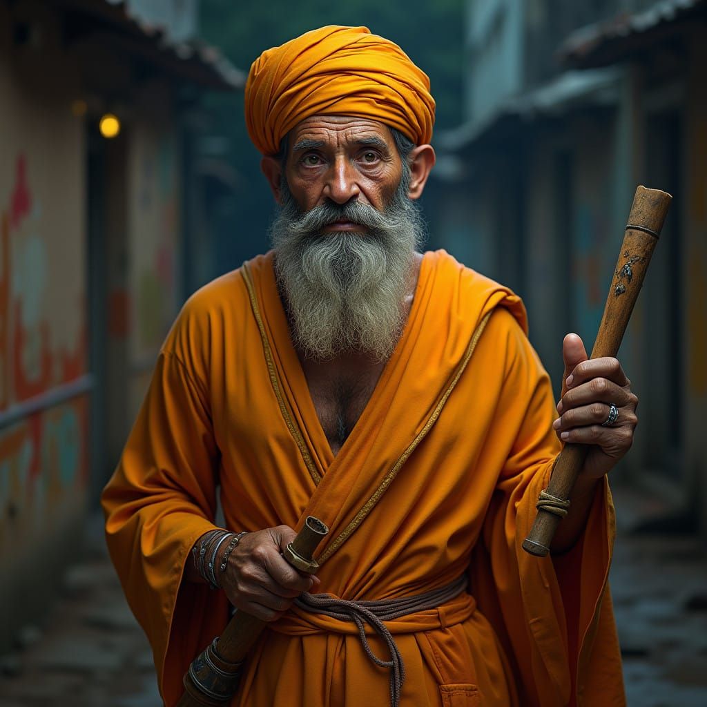 Brazilian Garbage Collector at Work in a Vibrant City Night