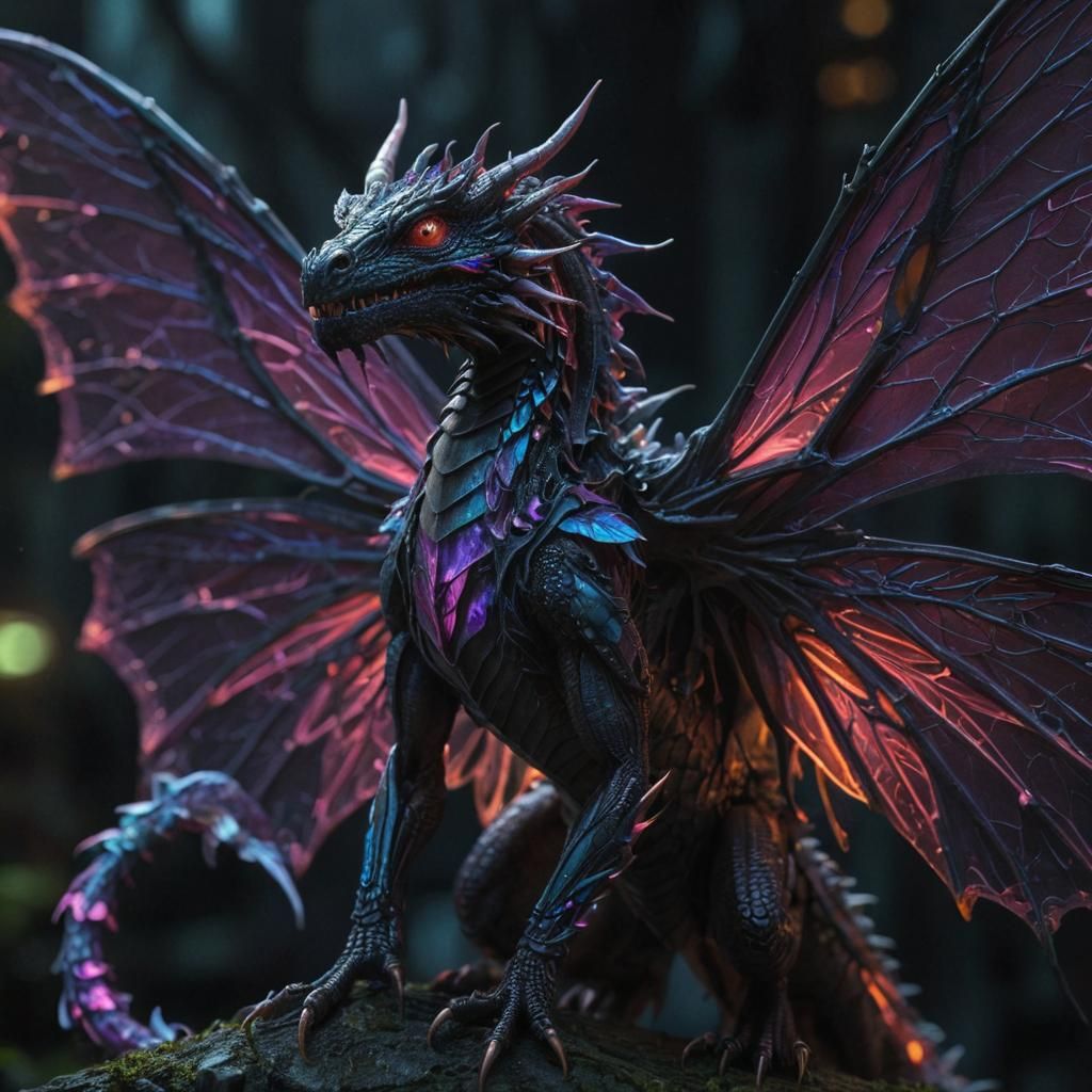 Neon Butterfly Winged Micro Dragon in HDR