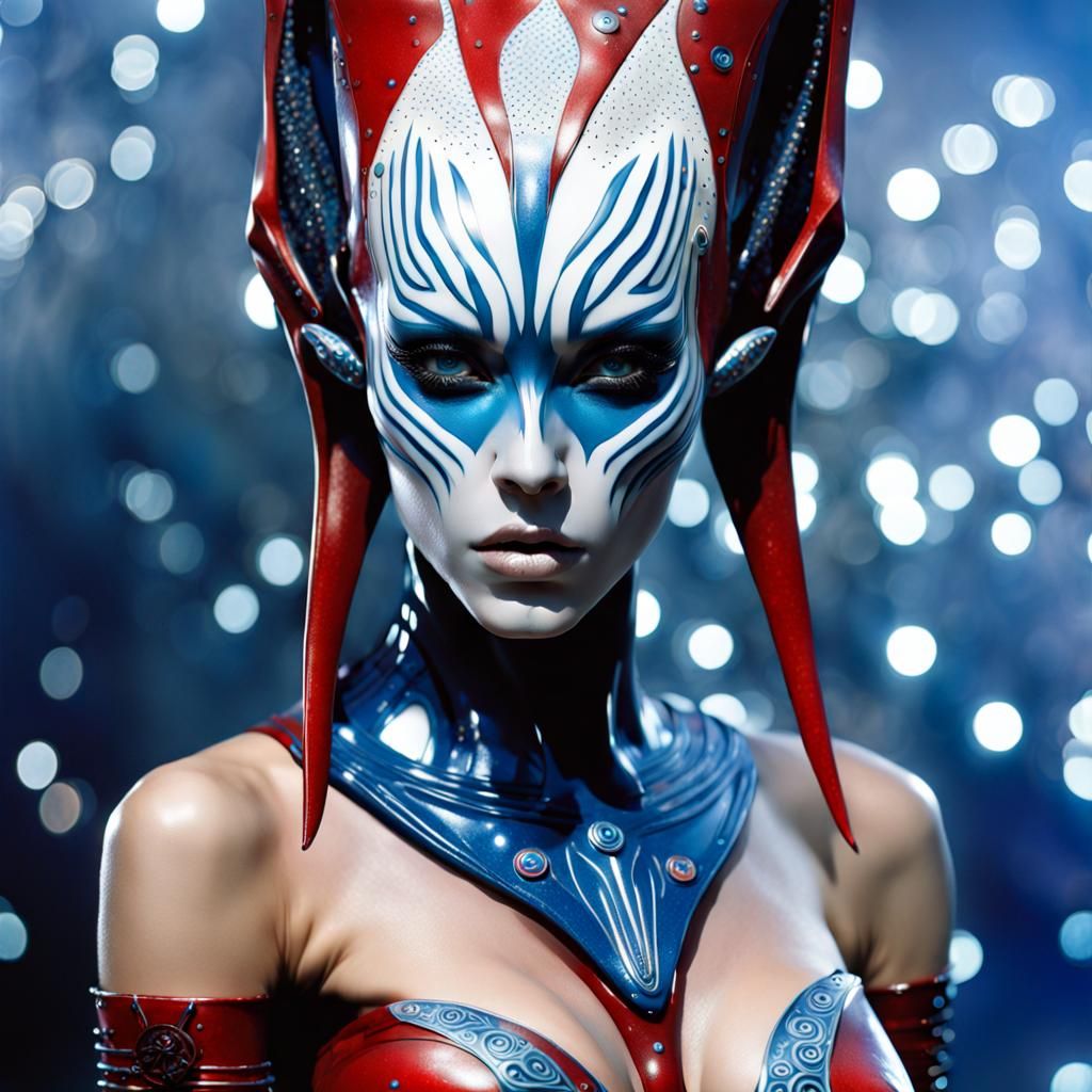 Porcelain Alien Beauty in Latex Lingerie