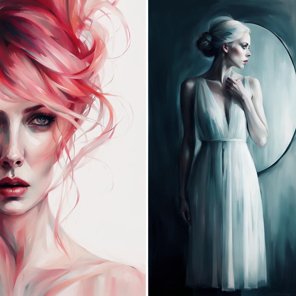 Woman and Ghostly Reflection, Surreal Art