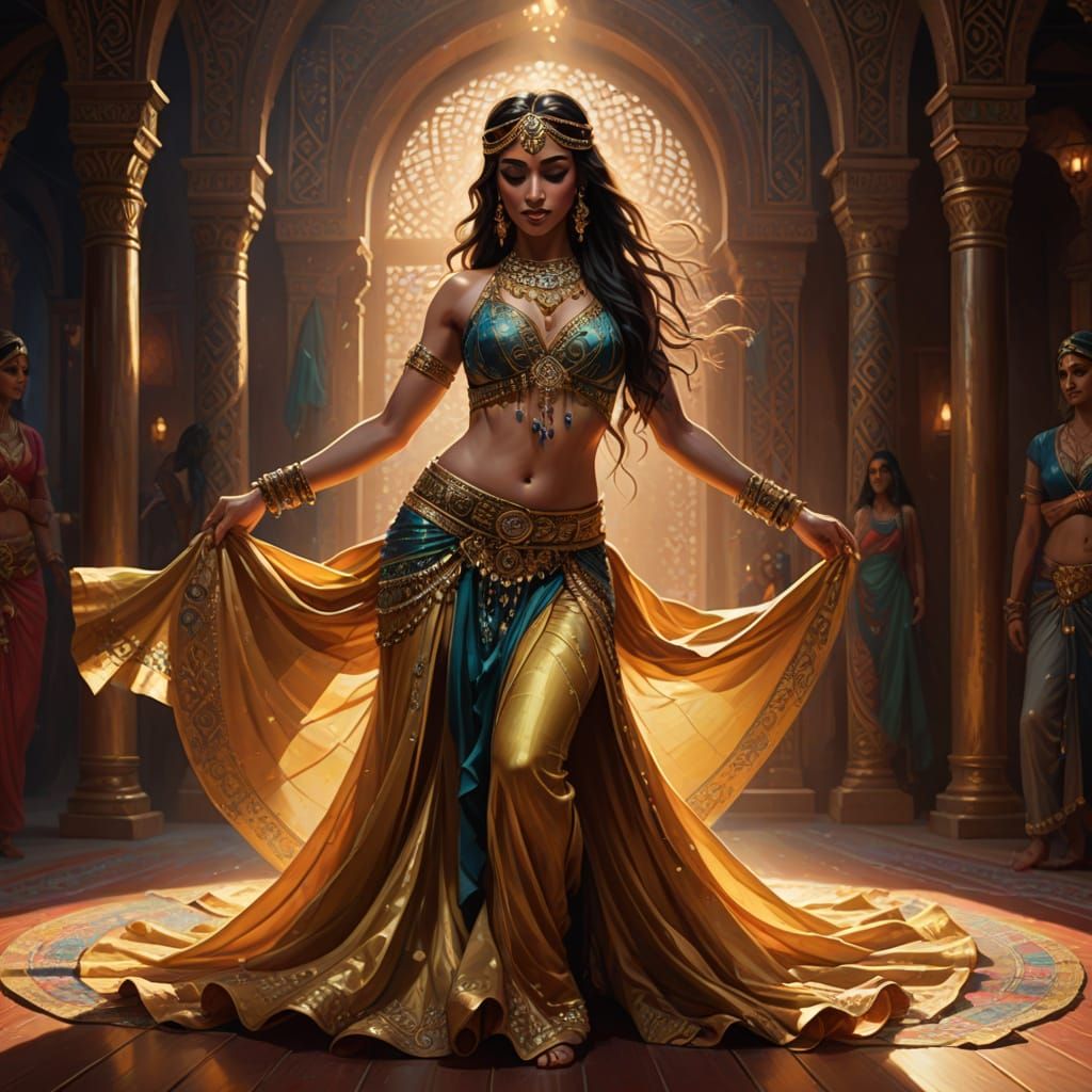 Belly Dancer in Vibrant Oil Painting