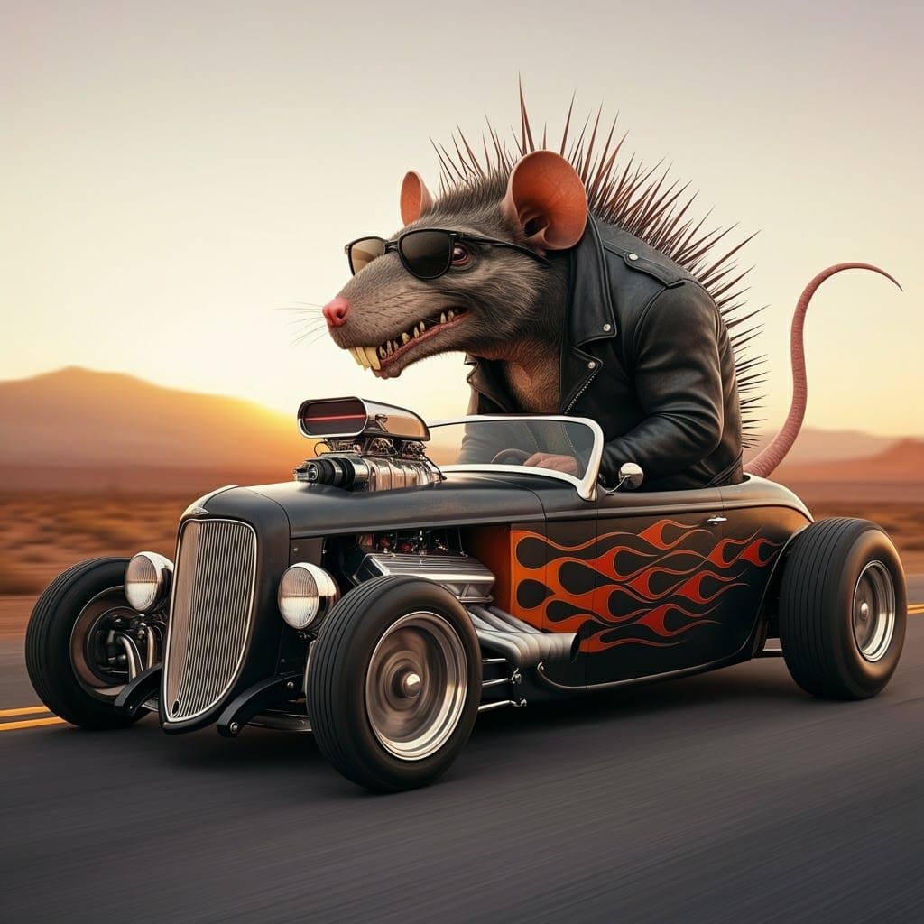 Rat Fink Monster Hot Rod in Kustom Kulture Style
