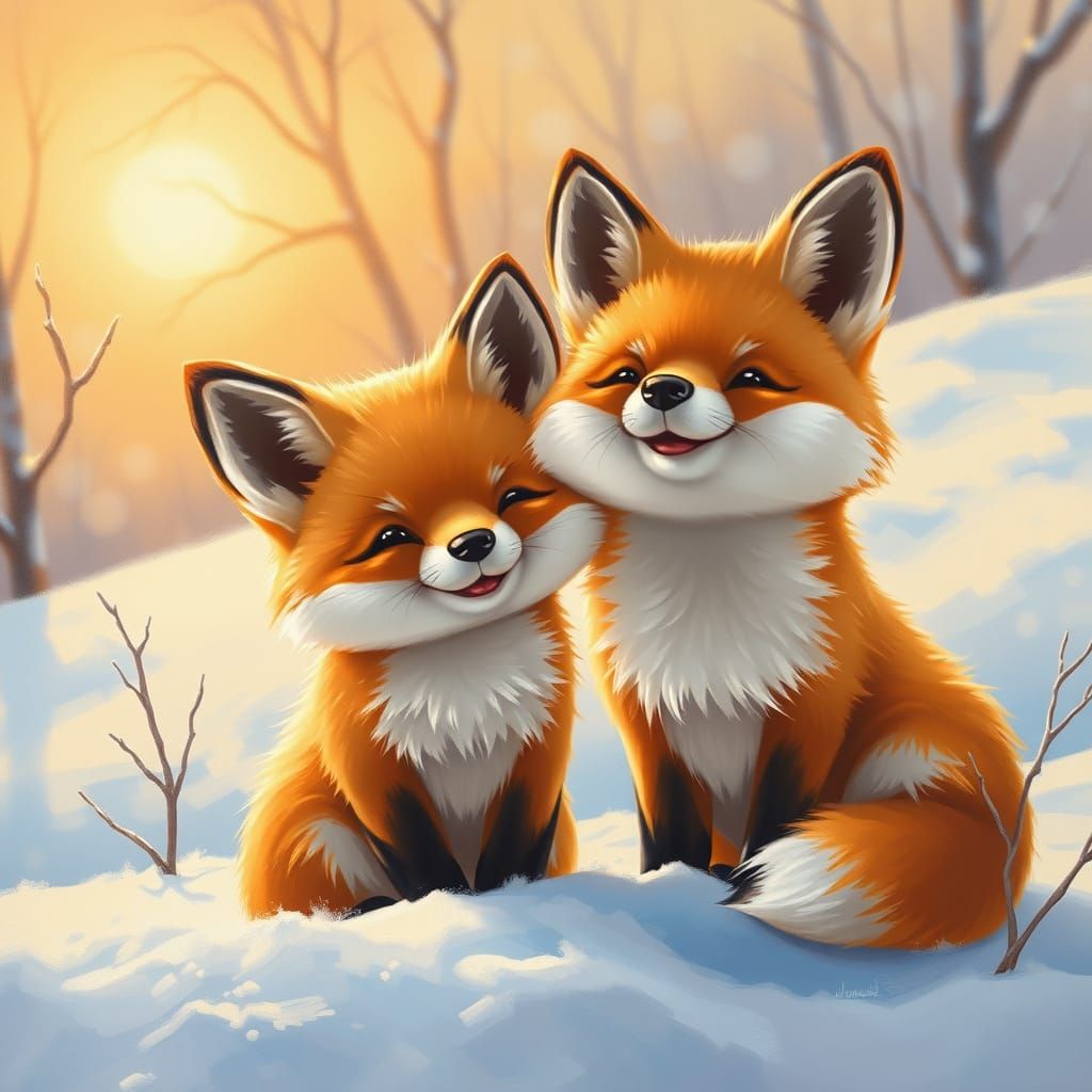 Cute Chibi Foxes Bask in Warm Sunshine