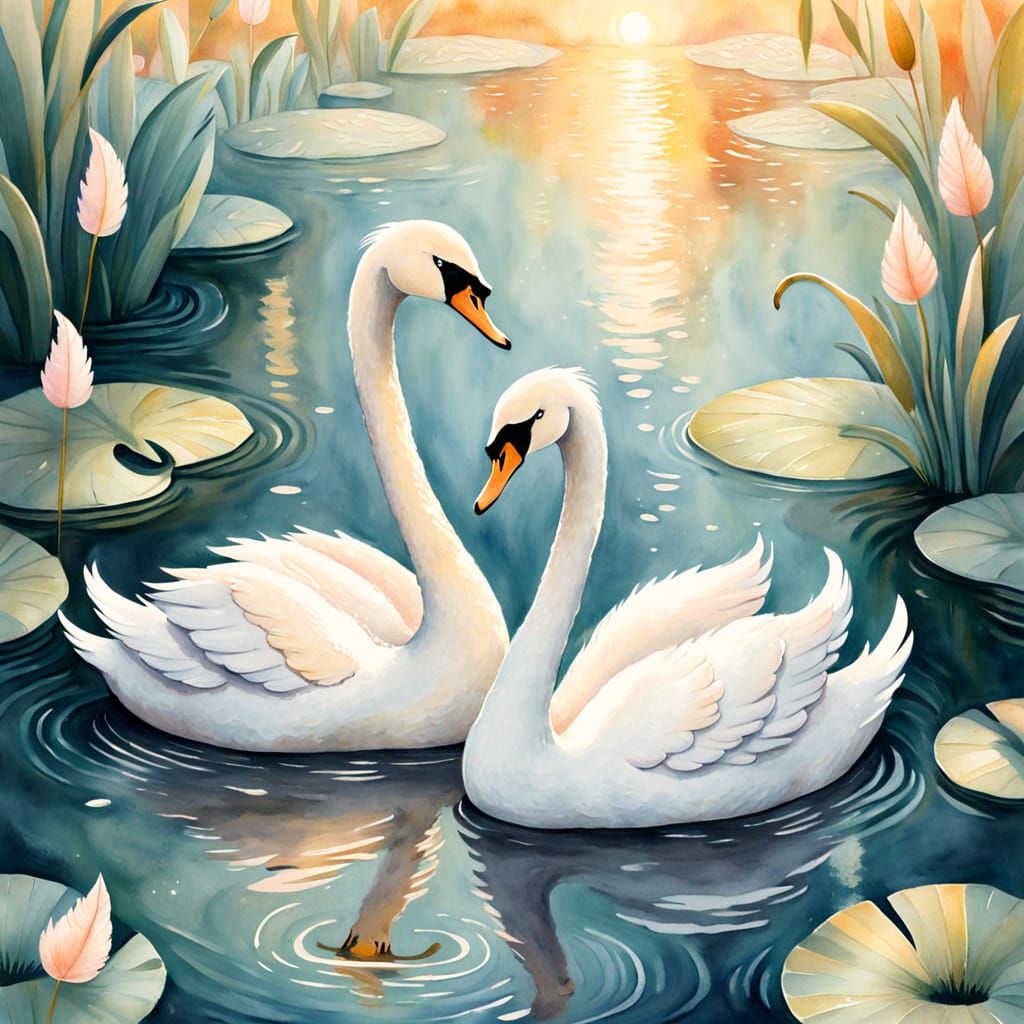 Whimsical Folk Art of Serene Swans
