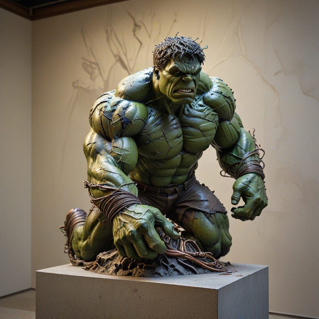 Hyperrealistic Wire Sculpture of the Hulk