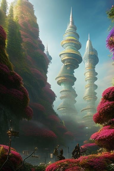 Steampunk Princess in Hyperdetailed Solarpunk City