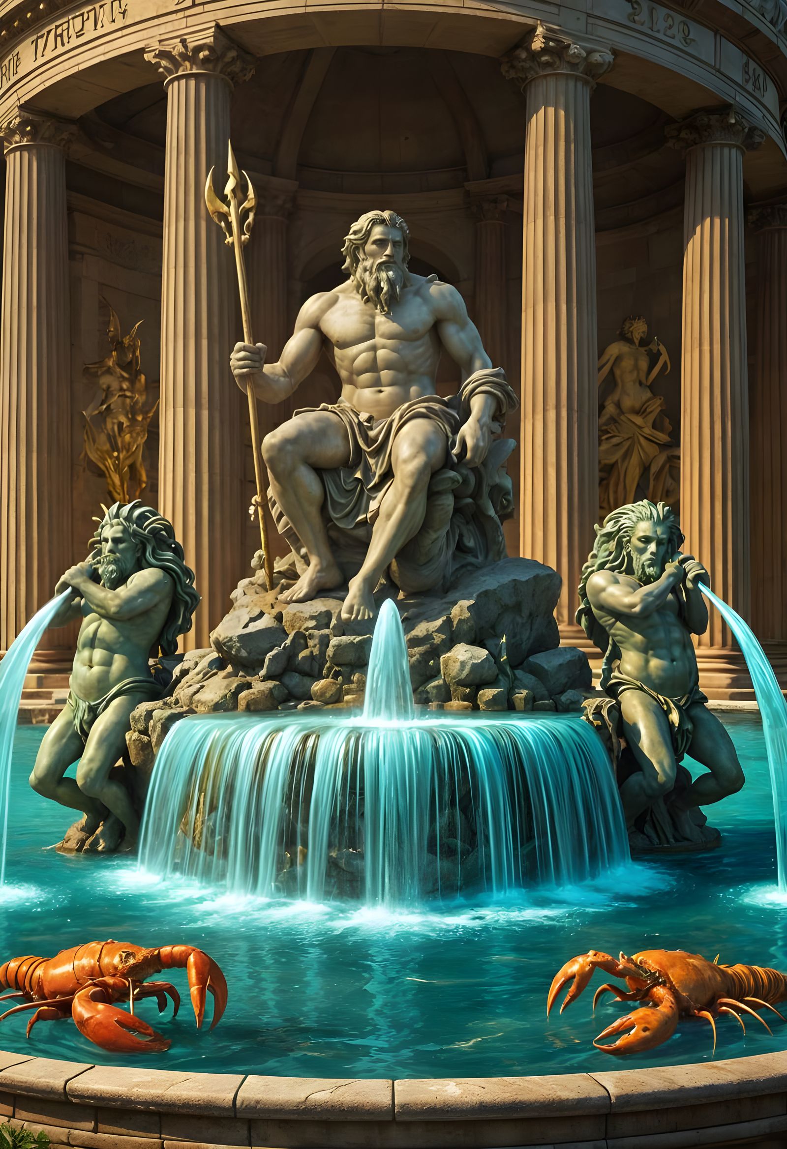 Colorful Neptune Fountain with Sea Creatures