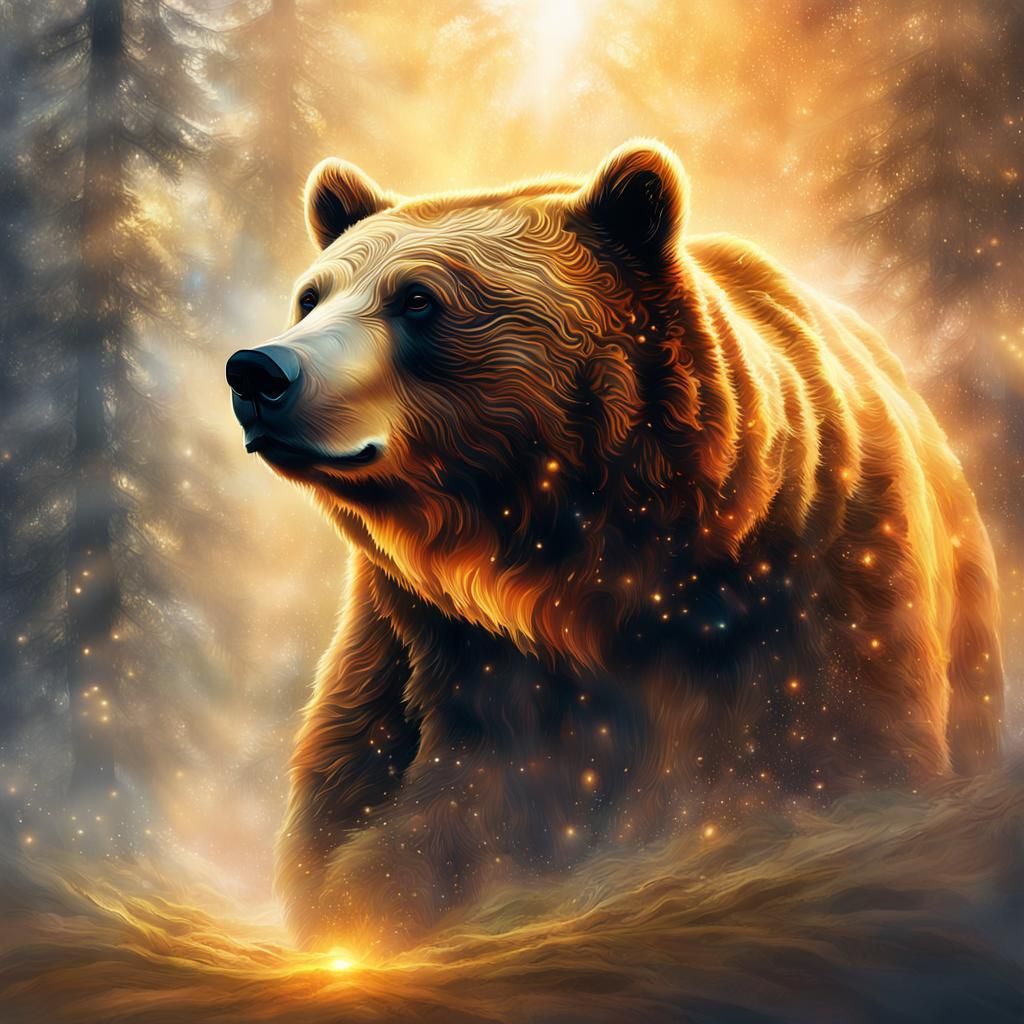 Ghostly Bear Spirit Ascending to Light in Mixed Media