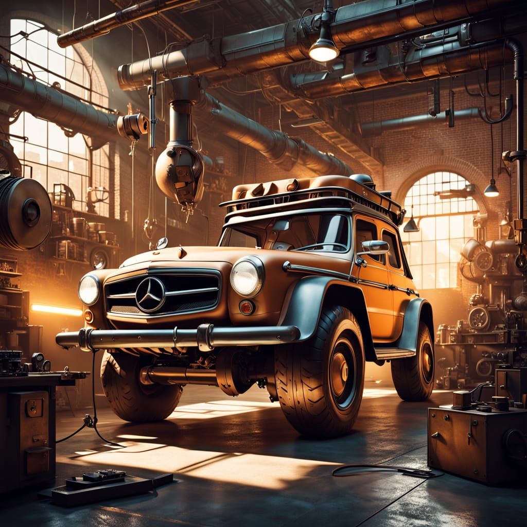 Industrial Era Factory Scene with Mercedes Benz Assembly