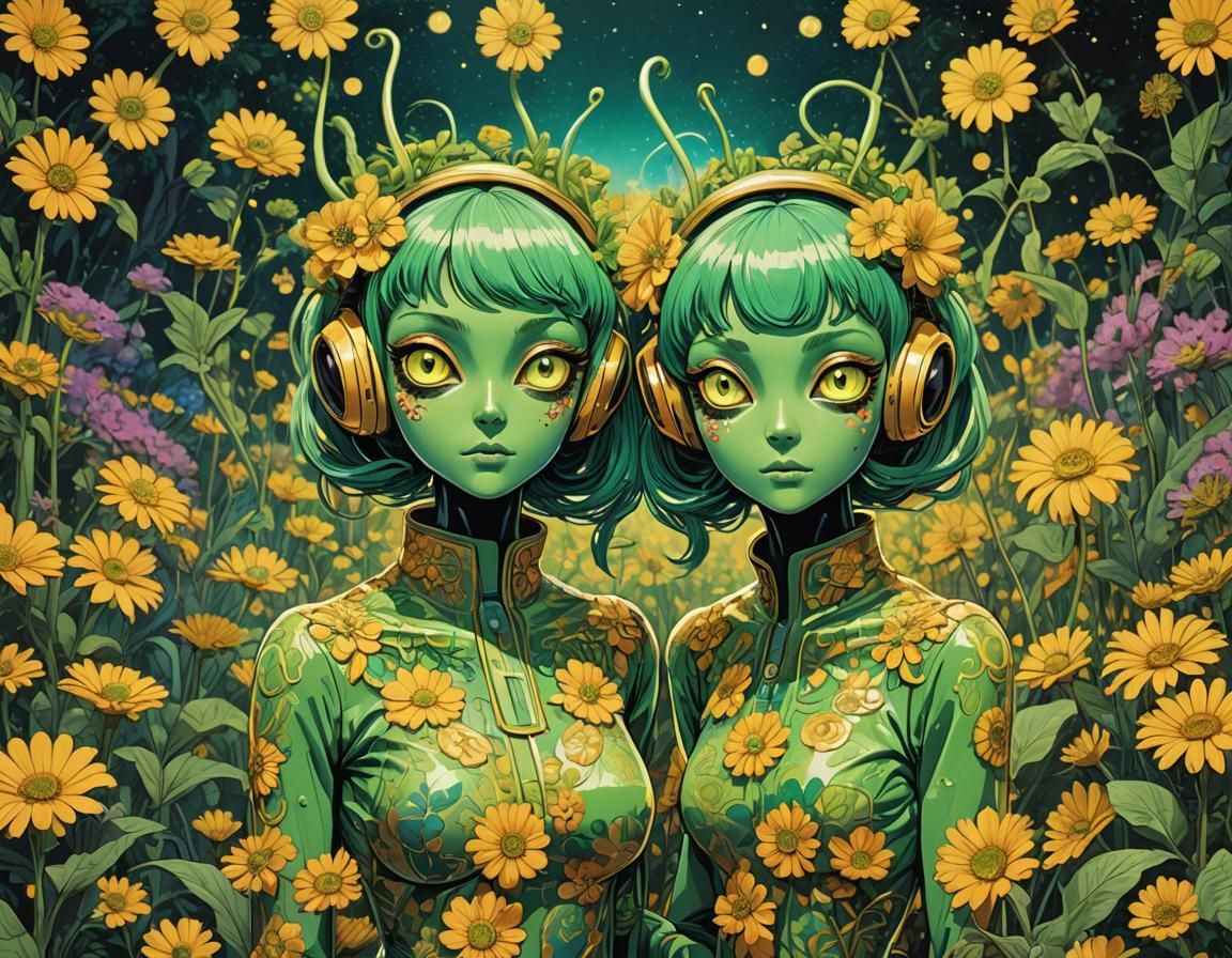 Retro Alien Twins in Groovy 60s Style