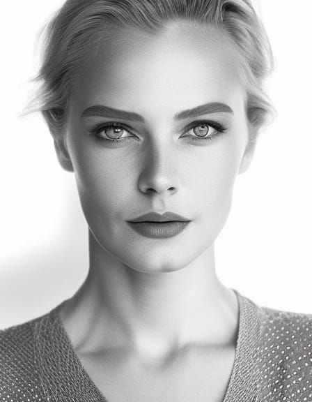 Close-Up Black and White Portrait of Woman with Freckles