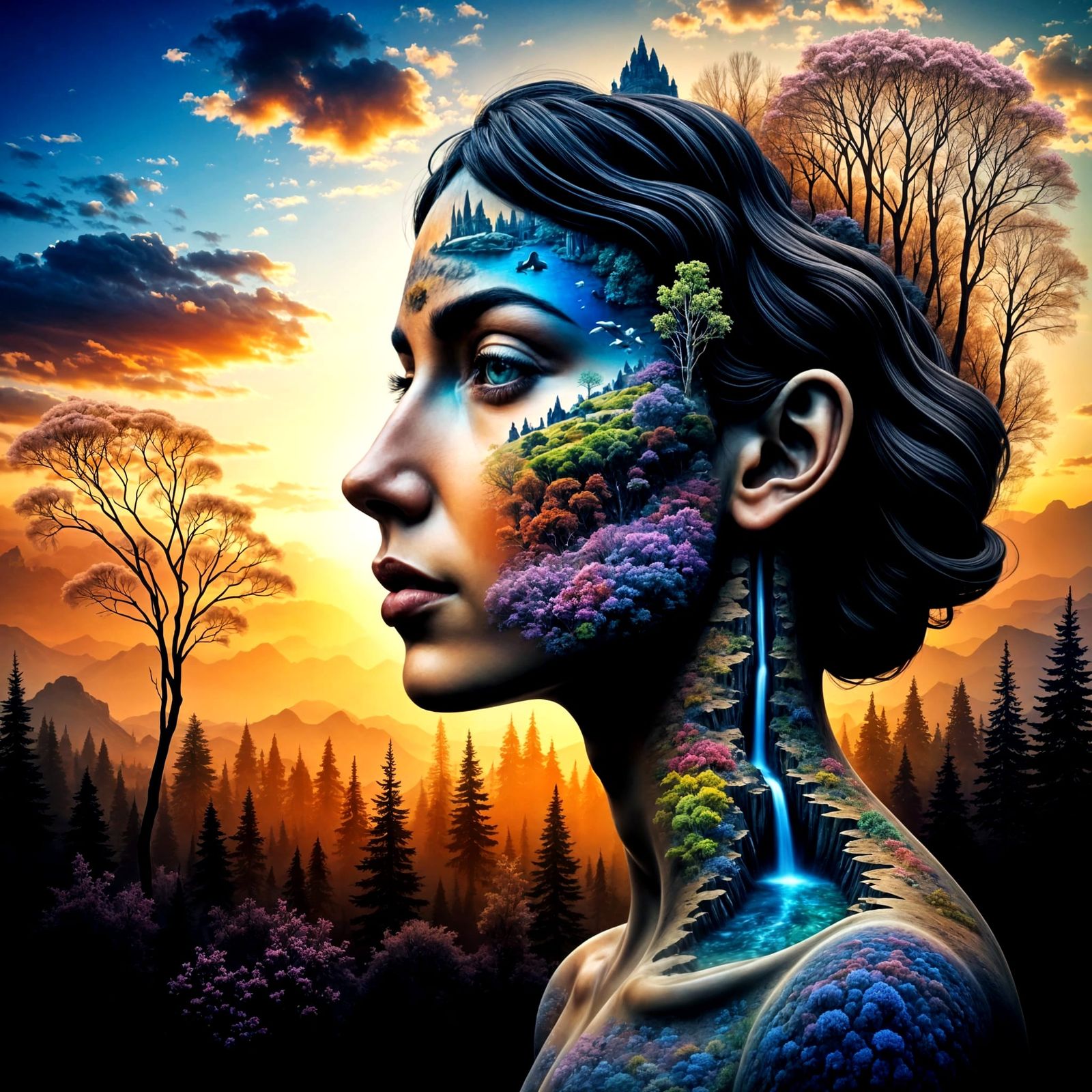 Face Composed of Contrasting Checkerboard Landscapes