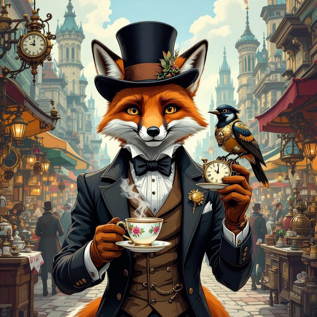 Victorian Fox in Steampunk Marketplace