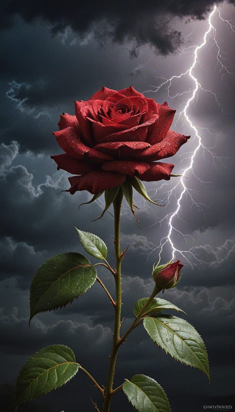 Red Rose Backlit by Lightning: Hyperrealistic Floral Art