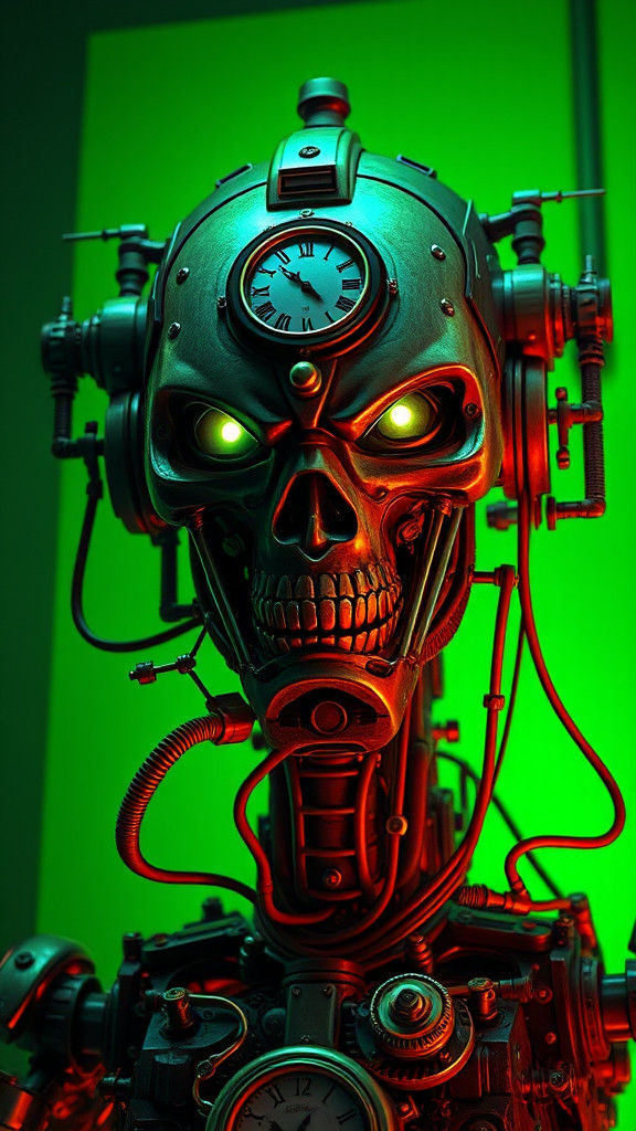 Cyberpunk Clockwork Robot with Menacing Gaze