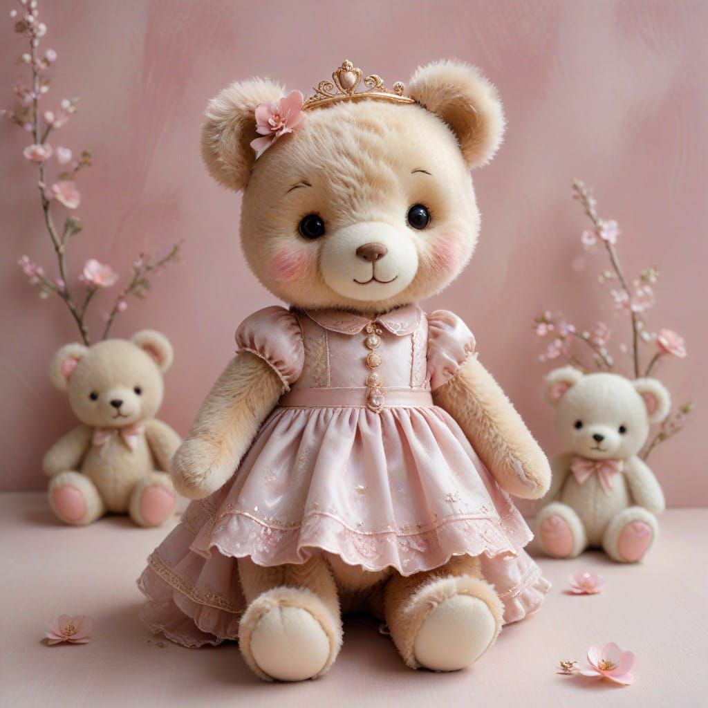 Pink Whimsy Princess Teddy Bear in a Dreamy Atmosphere