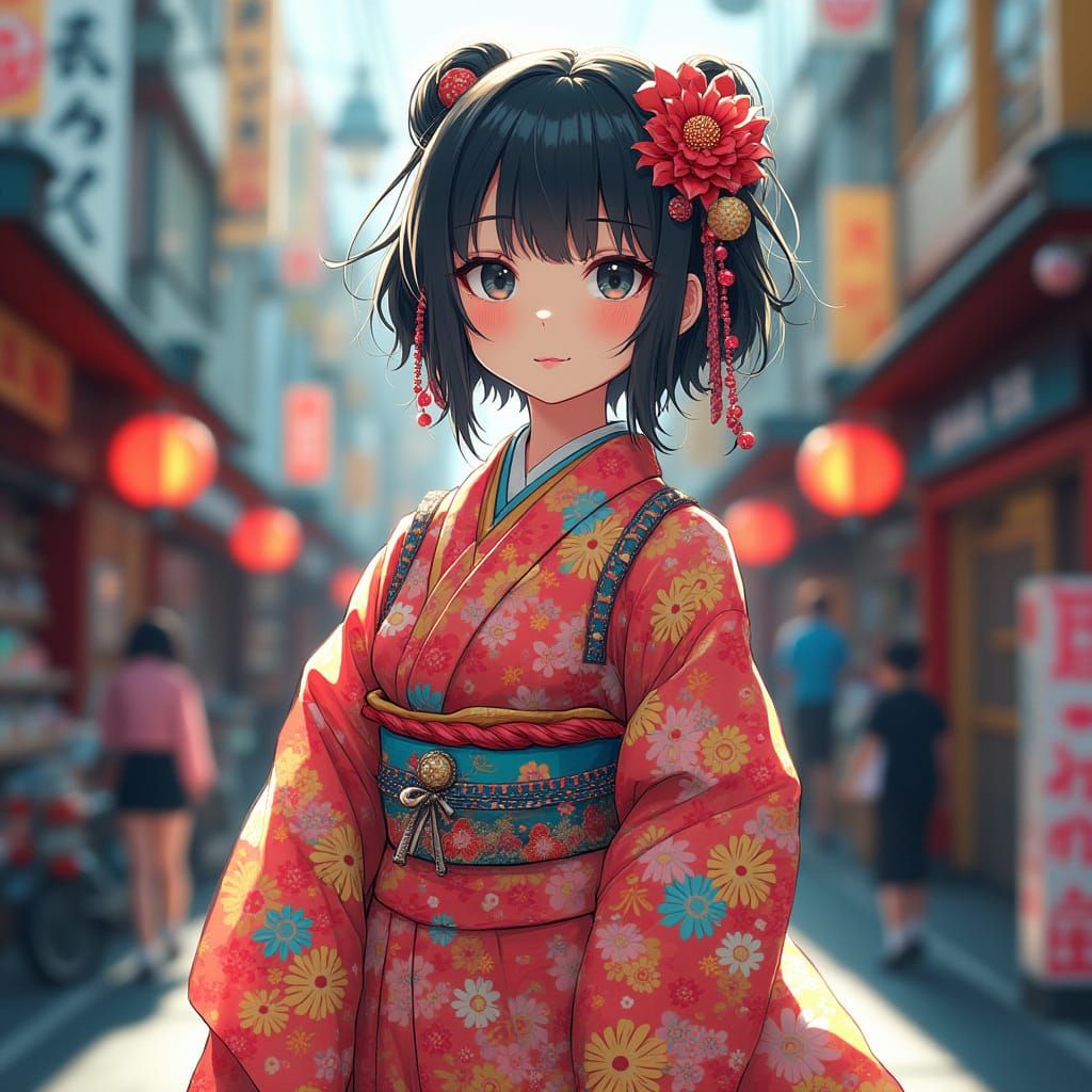 Girl in Tokyo Street, Pop Surrealist Style