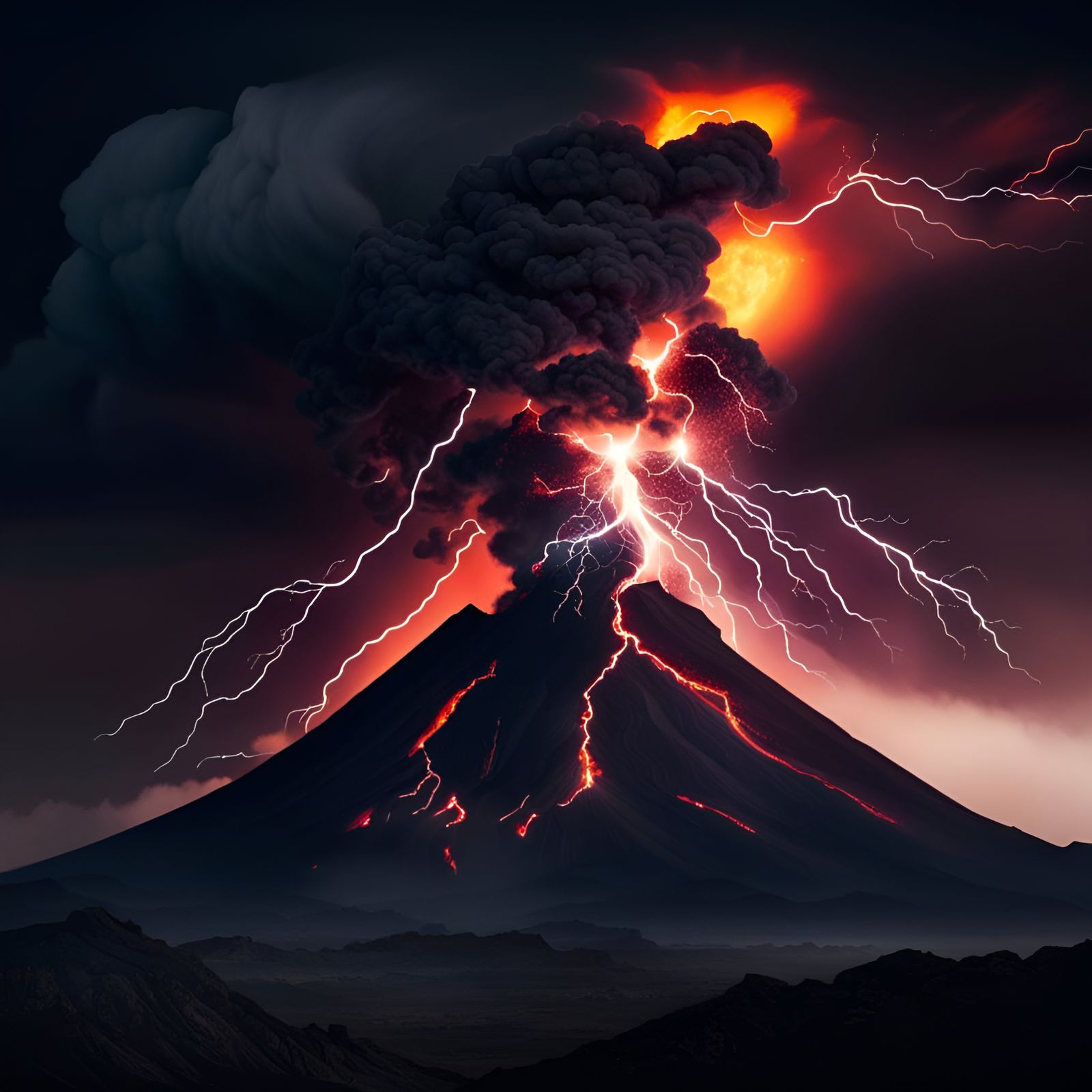 Volcanic Eruption with Lightning in Detailed Matte Painting