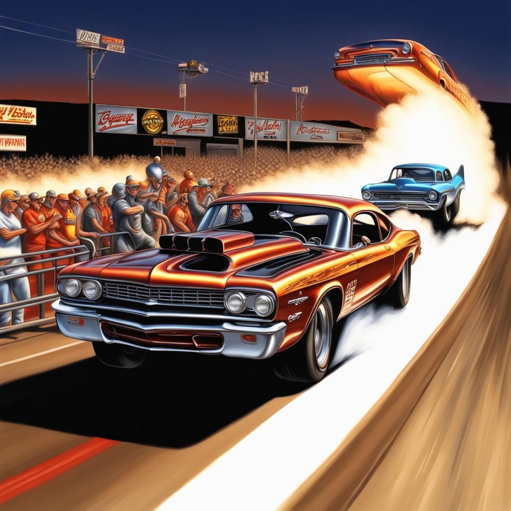 Drag racing m.c. escher dynamic lighting concept art airbrush art