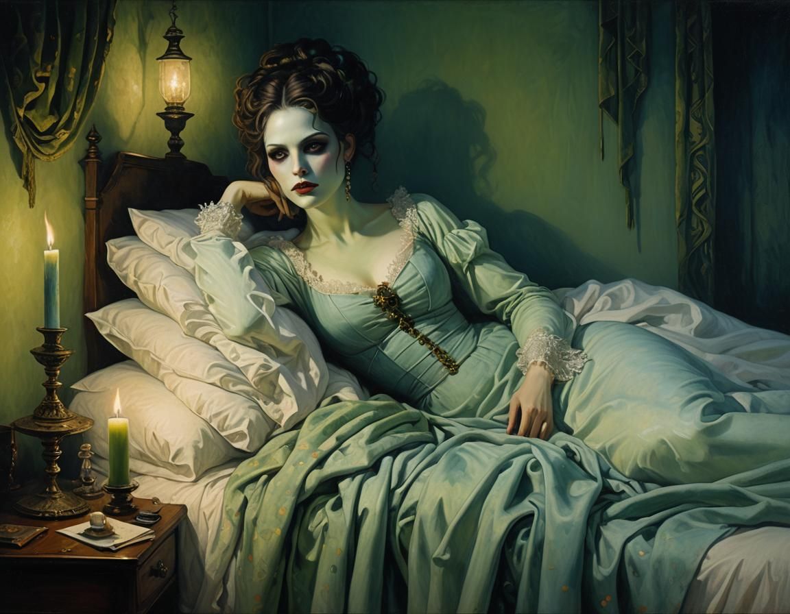 Eerie Ghost in Bedroom: An Oil Painting