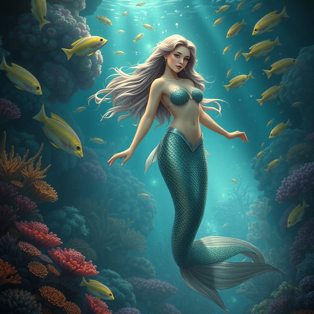 Enchanting Mermaid in Underwater Kingdom, Dreamy Art