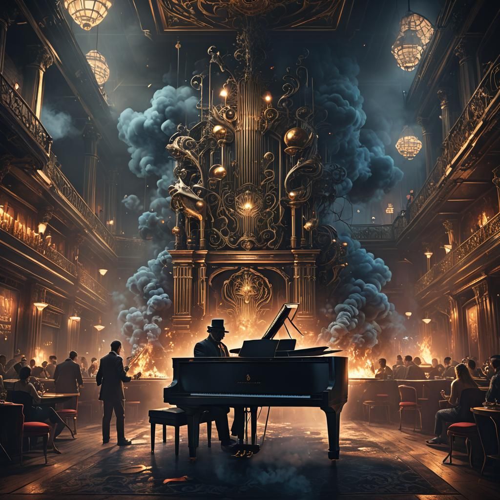 Nightclub Piano Player in Detailed Matte Painting
