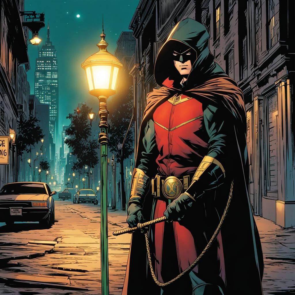 Robin with Bō Staff Under Streetlight, DC Universe