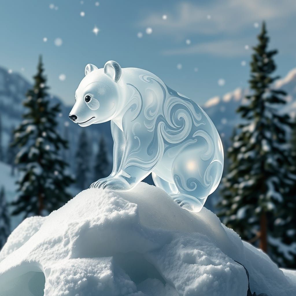 Glass Panda in Serene, Icy Landscape