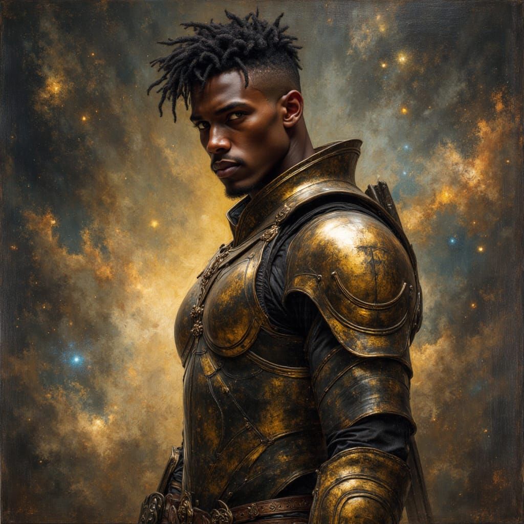 Black Male Warrior God in Hyperrealistic Vogue Style