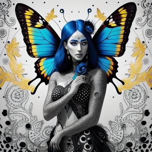 Butterfly Woman with Peacock Feathers: Hyperrealistic Portra...