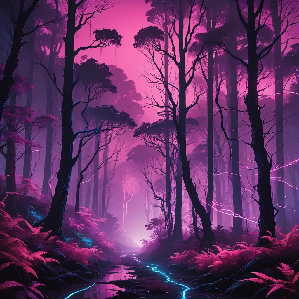 Synthwave Neon Forest with Fiber-Optic Light