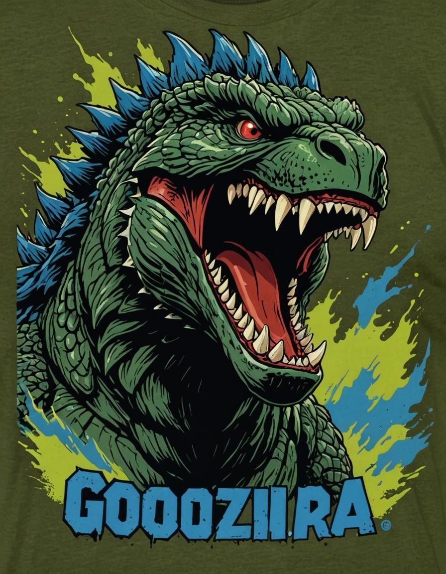 Enraged Godzilla T-Shirt Icon with Fiery Gojira Text