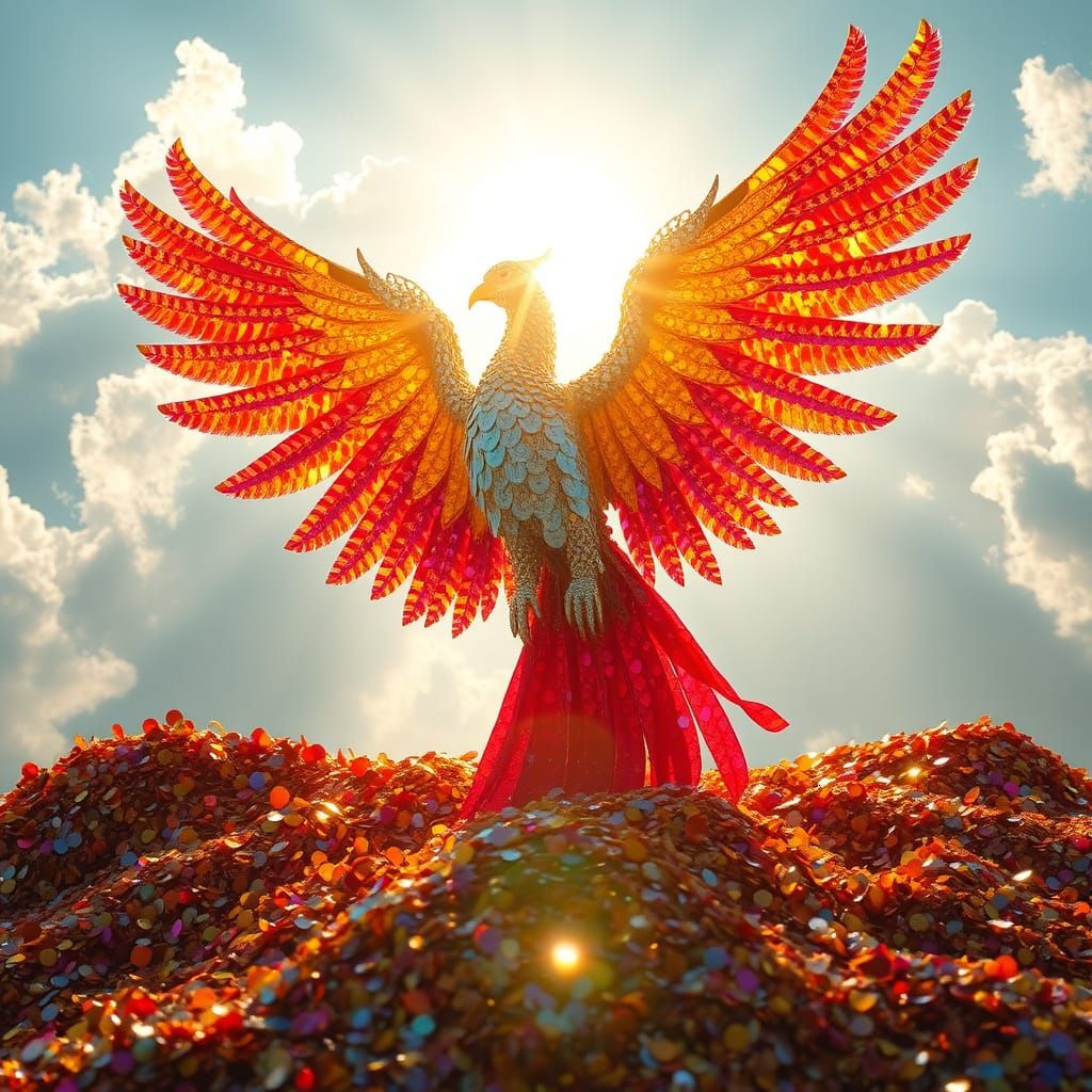 Sequined Phoenix Ascends to Heavenly Realms