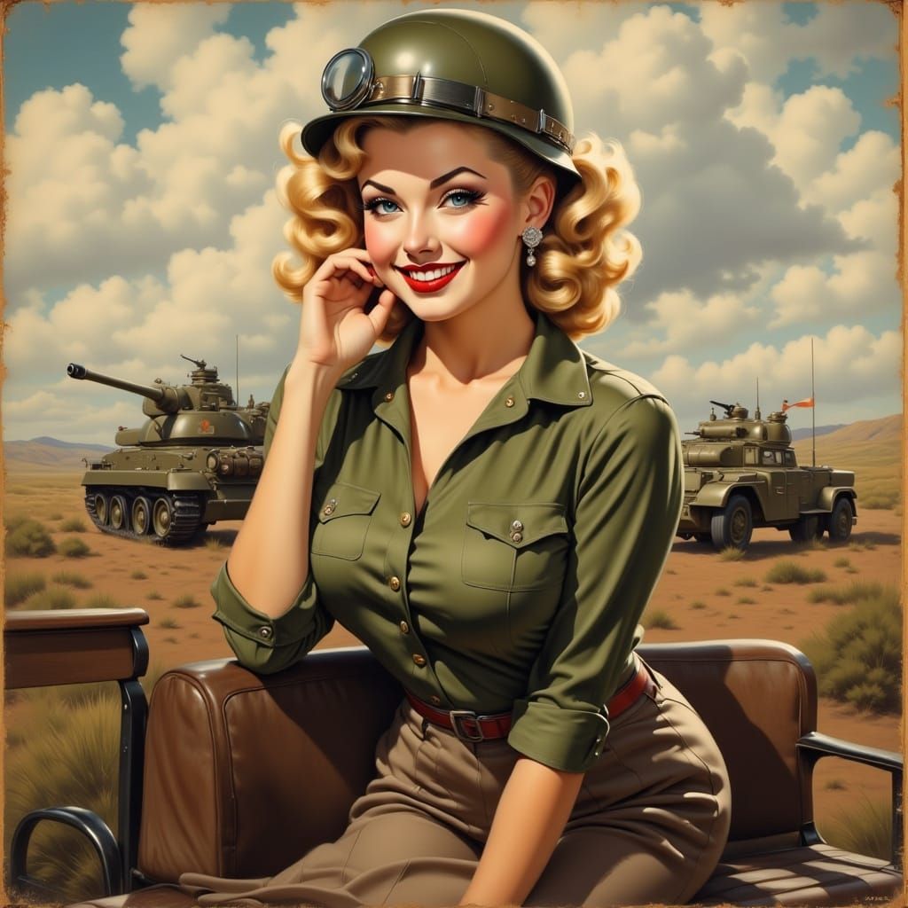 Pin-Up Woman in Military Style Illustration