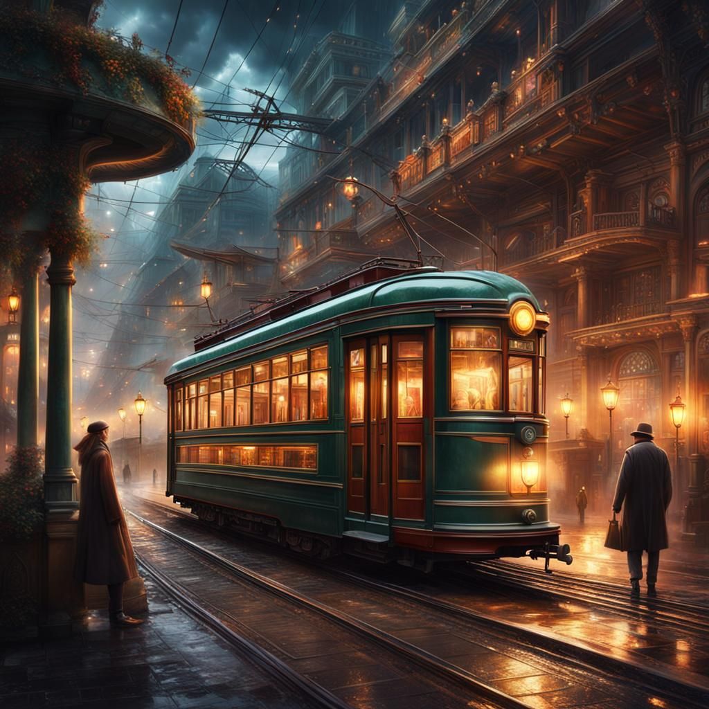 Magical Streetcar in Fantastical Digital Painting