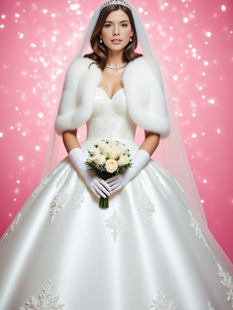 Elegant Bride in White Satin Wedding Dress