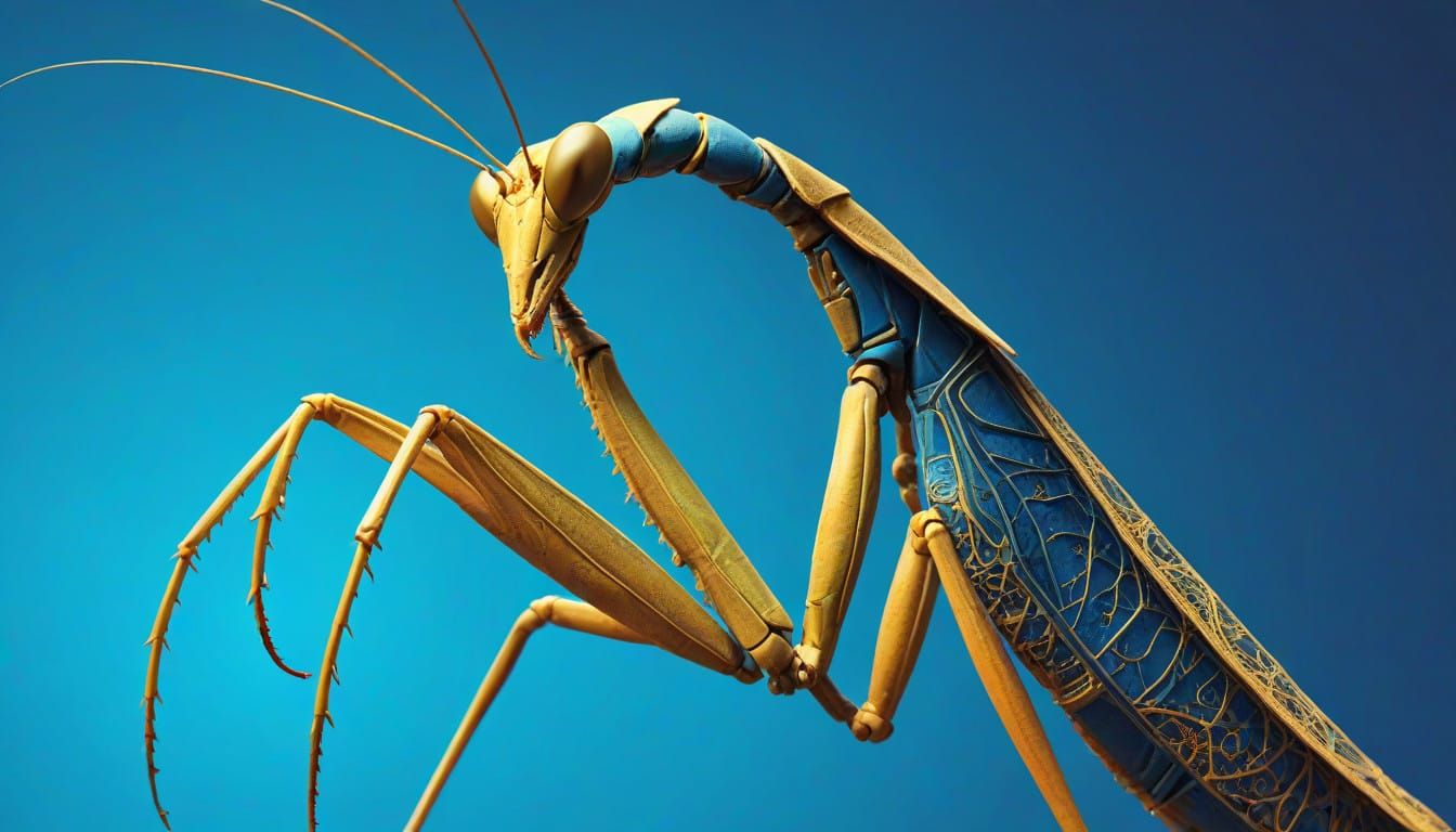Majestic Praying Mantis in Noir Futurism