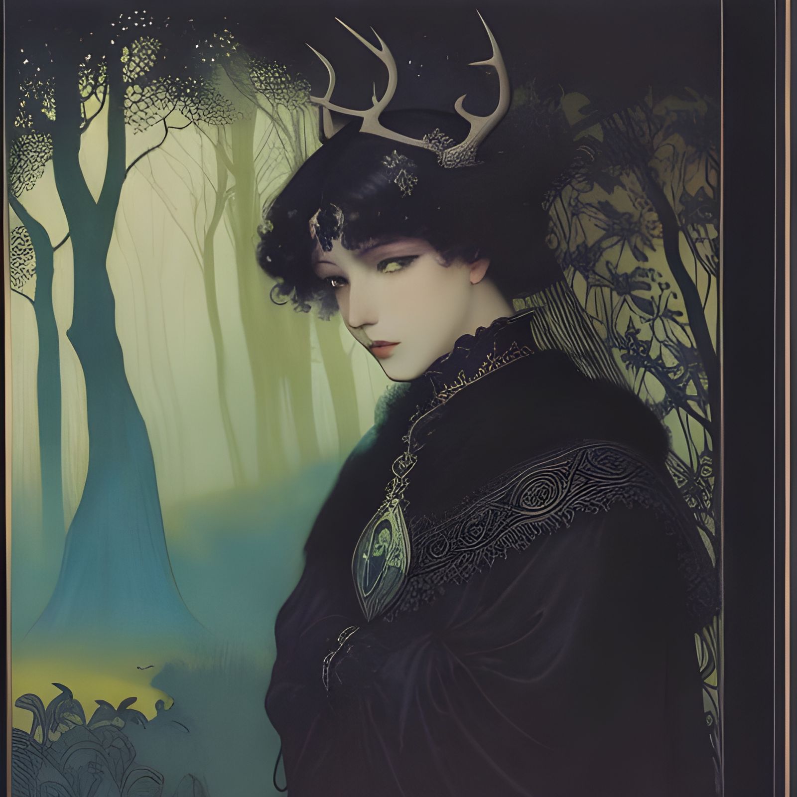 Love in Black Raiment with Stag Antlers