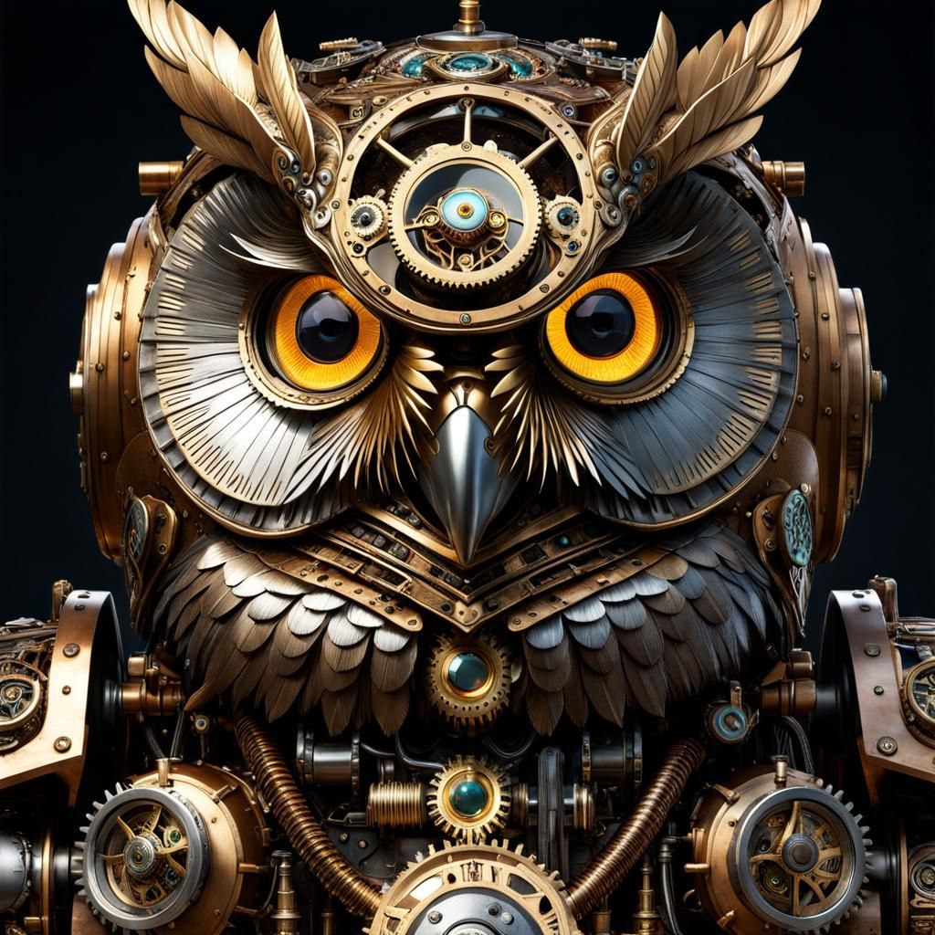 Armored Steampunk Owl Portrait in Fantasycore Style