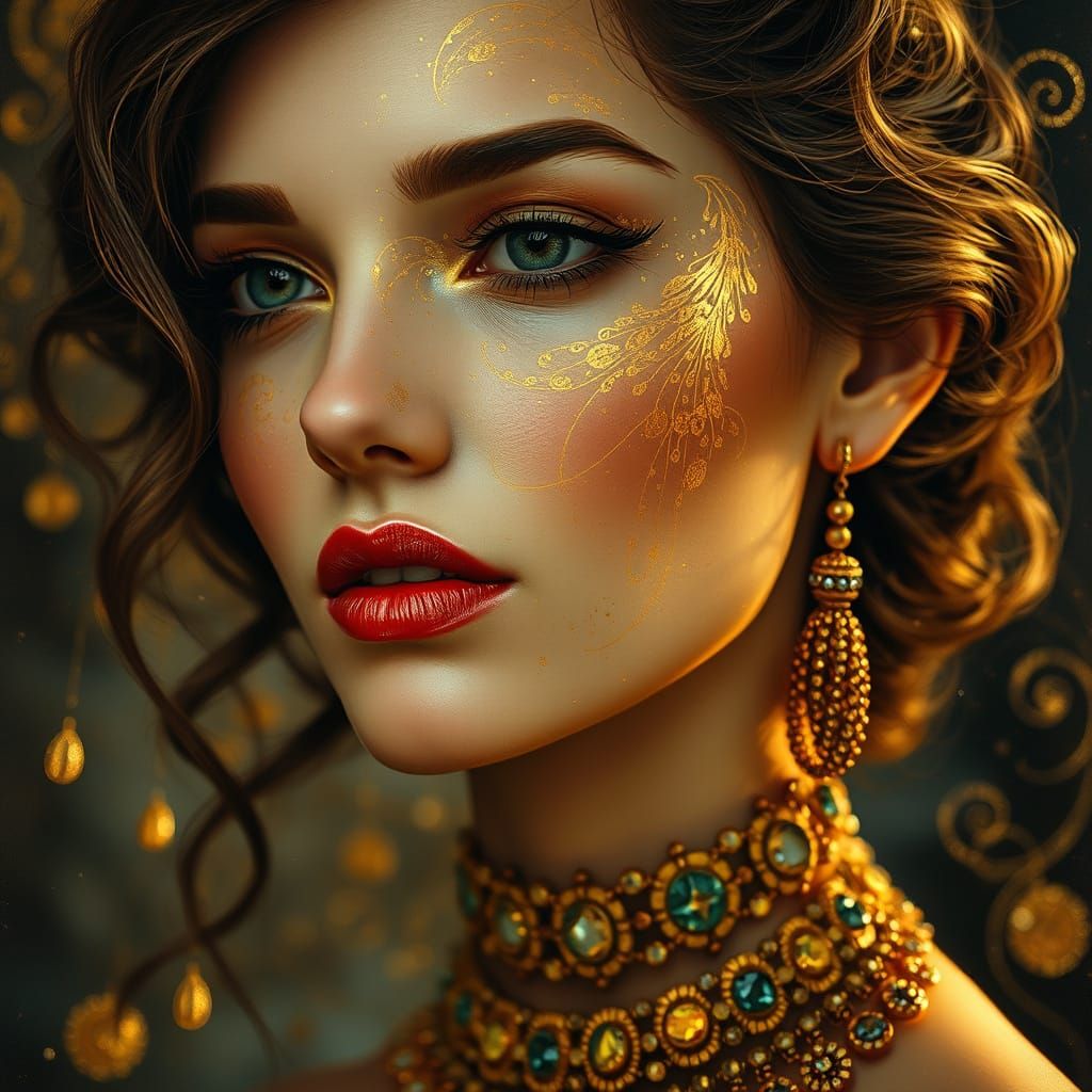 Golden Goddess Portrait in Klimt Style